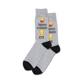 trophy husband husbands themed mens grey novelty crew socks