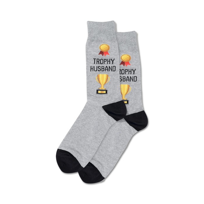 gray crew socks with black toes and heels. 