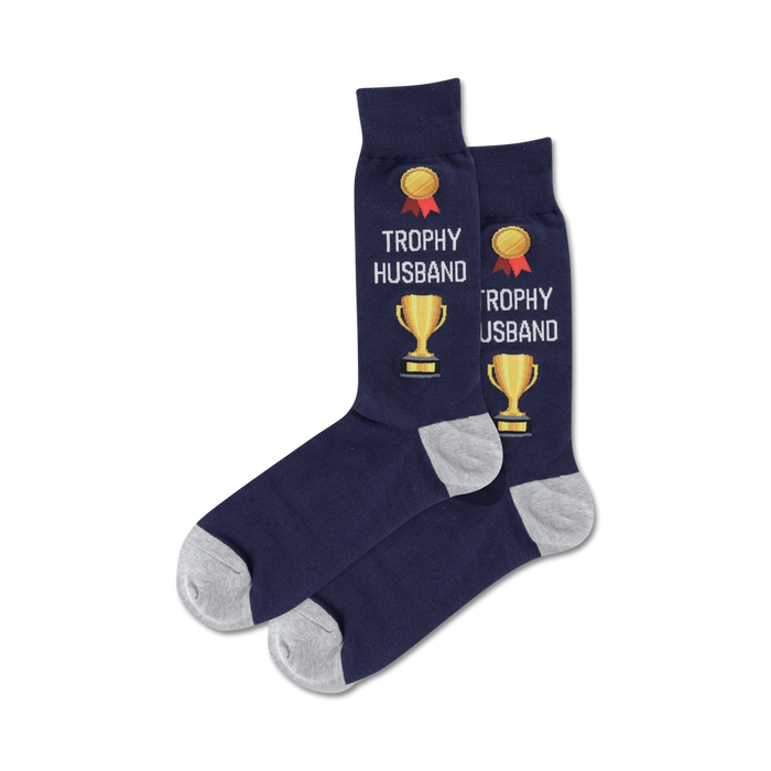 blue mens crew socks with trophy husband in yellow.  