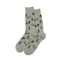 Pair of gray Christmas dog socks shown on a white background.