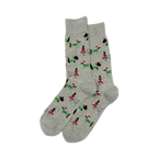 Pair of gray Christmas dog socks shown on a white background.