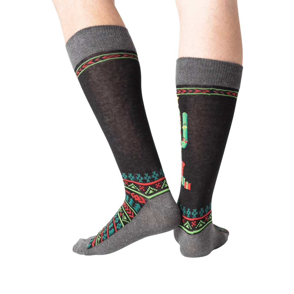 Back view of the Christmas Cactus Non-Skid Slipper socks, showcasing the design details.