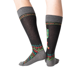 Back view of the Christmas Cactus Non-Skid Slipper socks, showcasing the design details.
