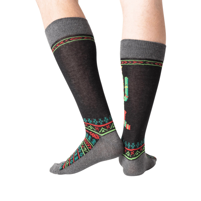 Back view of the Christmas Cactus Non-Skid Slipper socks, showcasing the design details.