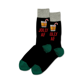 black christmas crew socks with candy cane and liquor glass pattern for men   