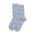 Lifestyle shot showing the grey narwhal socks on a person's feet.