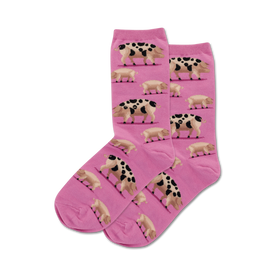 spotted pig pig themed womens pink novelty crew socks