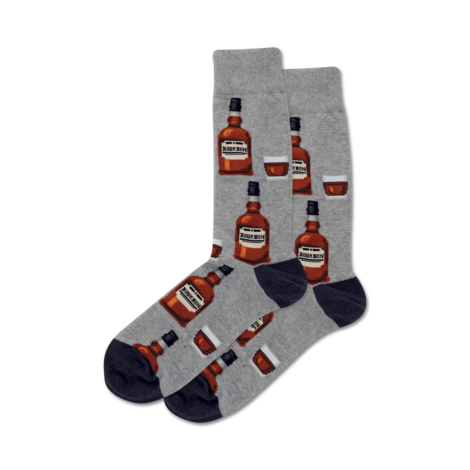 Lifestyle shot showing the grey Bourbon socks on a model's feet.