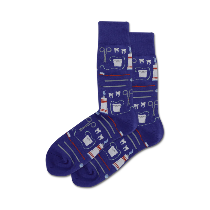 purple dentist pattern crew socks for men.    }}