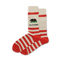 Pair of red and white striped crew socks with the California bear and state name embroidered on the leg.