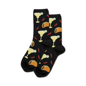 margaritas and tacos food & drink themed womens black novelty crew socks