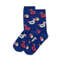 Close-up shot of a pair of navy blue Pool Floats socks showcasing the fun summer design.