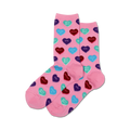 Lifestyle shot: A pair of pink Sassy Sweet Heart Candy socks against a white background.