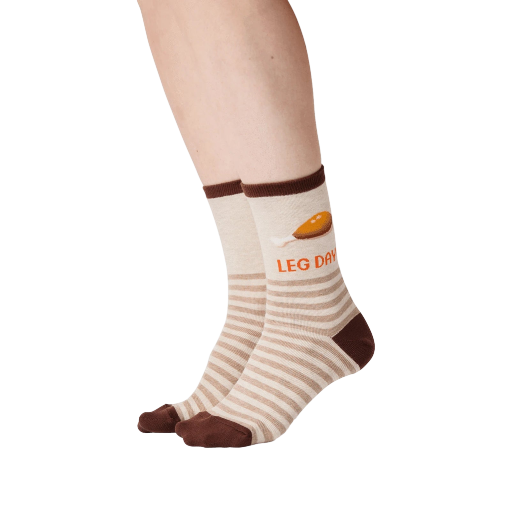 Lifestyle shot showing the socks on a person's legs.
