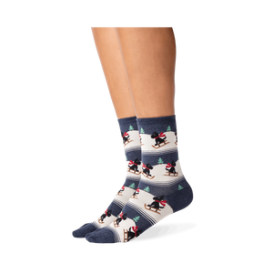 Lifestyle shot showing the socks on a person's legs. The socks are the focus.