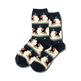 sledding scottie dog dog themed womens white novelty crew socks