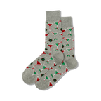 Pair of grey Christmas Cocktails socks shown in a flat lay.