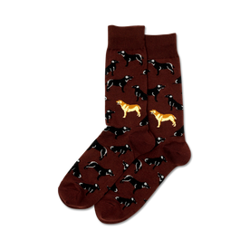 brown crew socks with a pattern of black and yellow labrador retrievers.  
