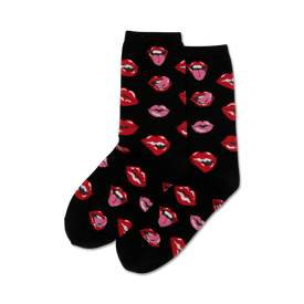 lips love themed womens black novelty crew socks