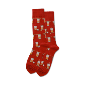 red crew socks with a pattern of sake bombs, made for men. sake not? grab a pair.  