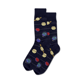 solar system crew socks: mens space-themed socks featuring earth, mars, venus, saturn, jupiter, uranus, neptune, and mercury. (8 planets total)  