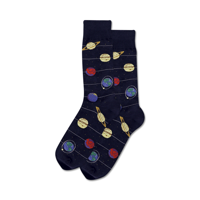 solar system crew socks: mens space-themed socks featuring earth, mars, venus, saturn, jupiter, uranus, neptune, and mercury. (8 planets total)   }}