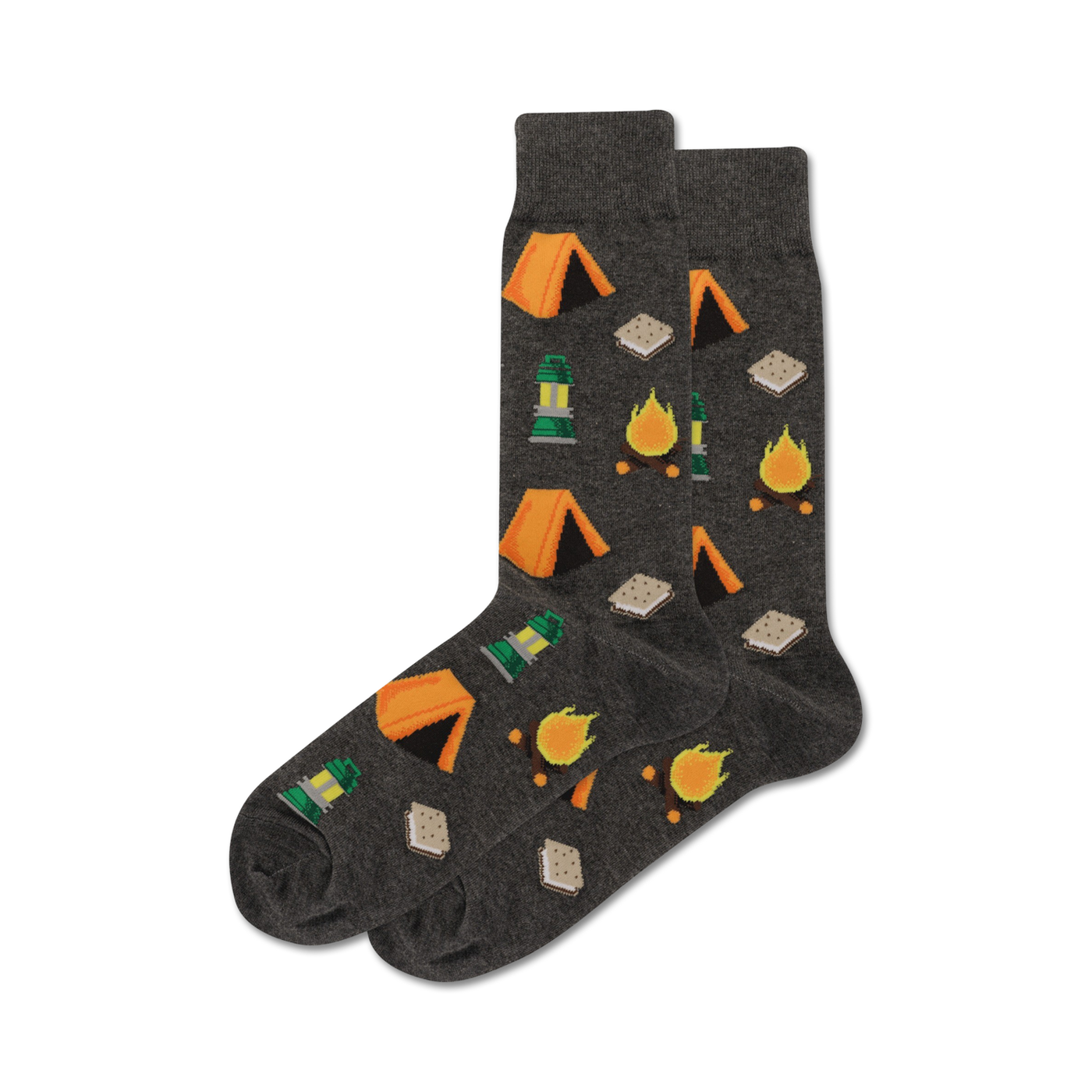 Lifestyle shot of a person wearing a pair of grey Camping socks.