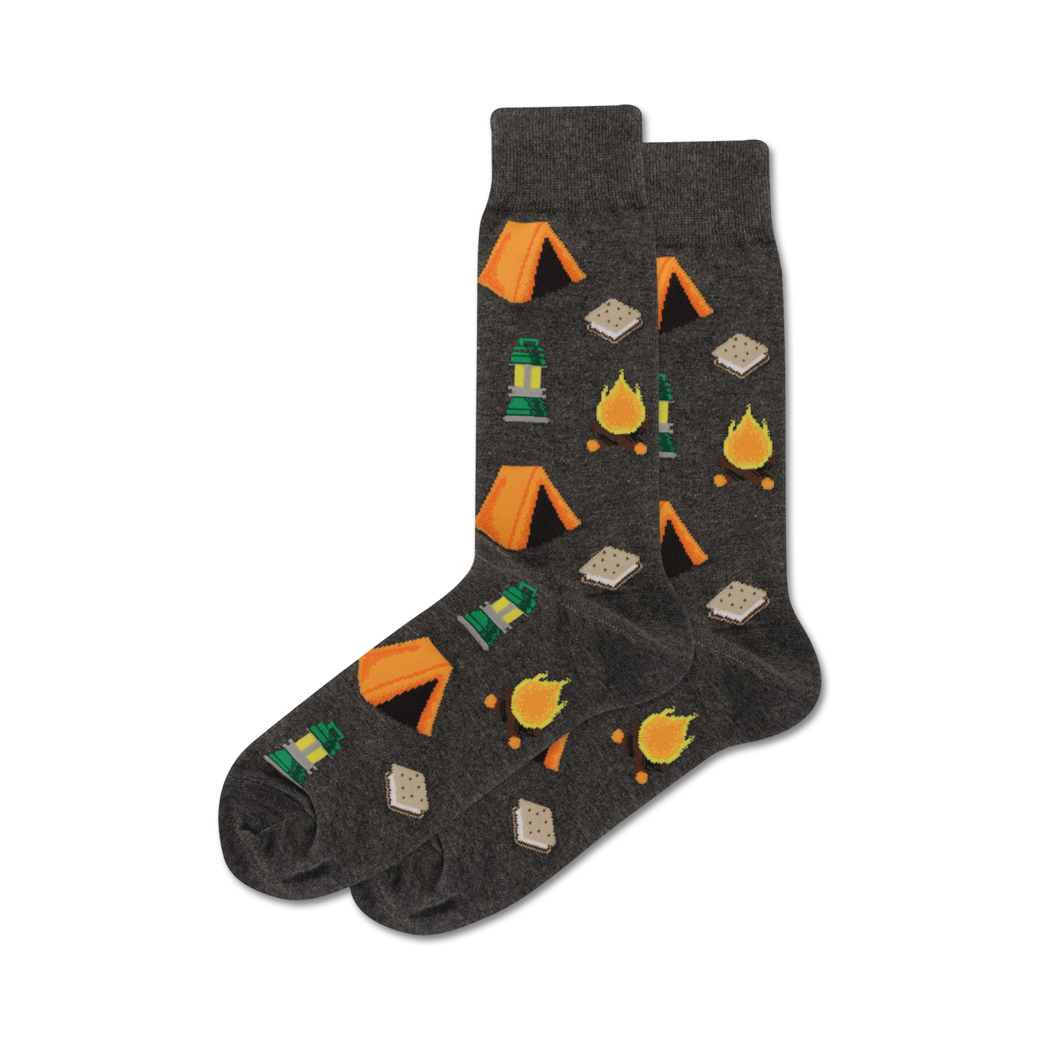 Lifestyle shot of a person wearing a pair of grey Camping socks.