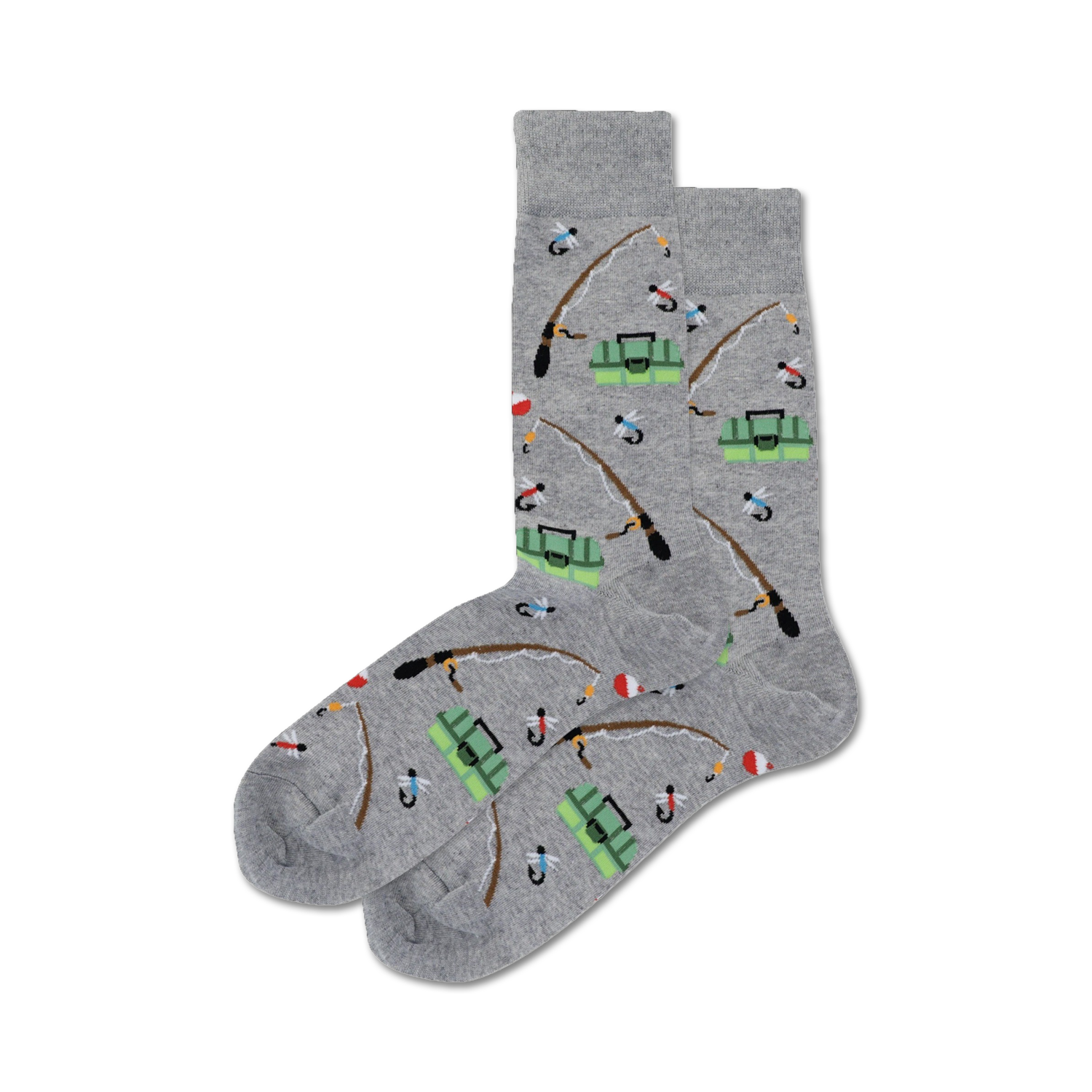 Lifestyle shot of a person wearing the grey Fishing Socks, showing them off in a casual setting.