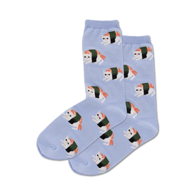 sushi cat socks feature cartoon cats dressed as sushi with wasabi.  