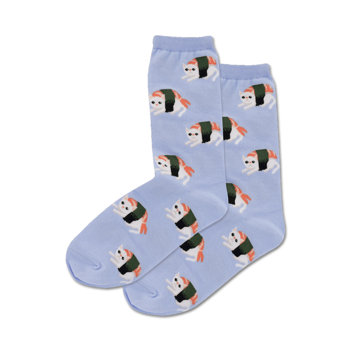 sushi cat socks feature cartoon cats dressed as sushi with wasabi.   }}