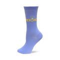 Single light purple crew sock with 'FEYONC' in yellow letters and a small blue and yellow engagement ring design.