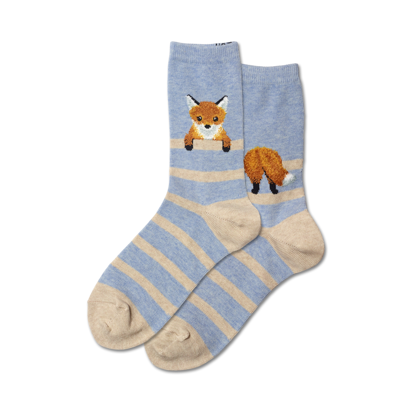 Lifestyle product shot of Fuzzy Fox socks on a model's feet; shows the socks in a more casual setting.