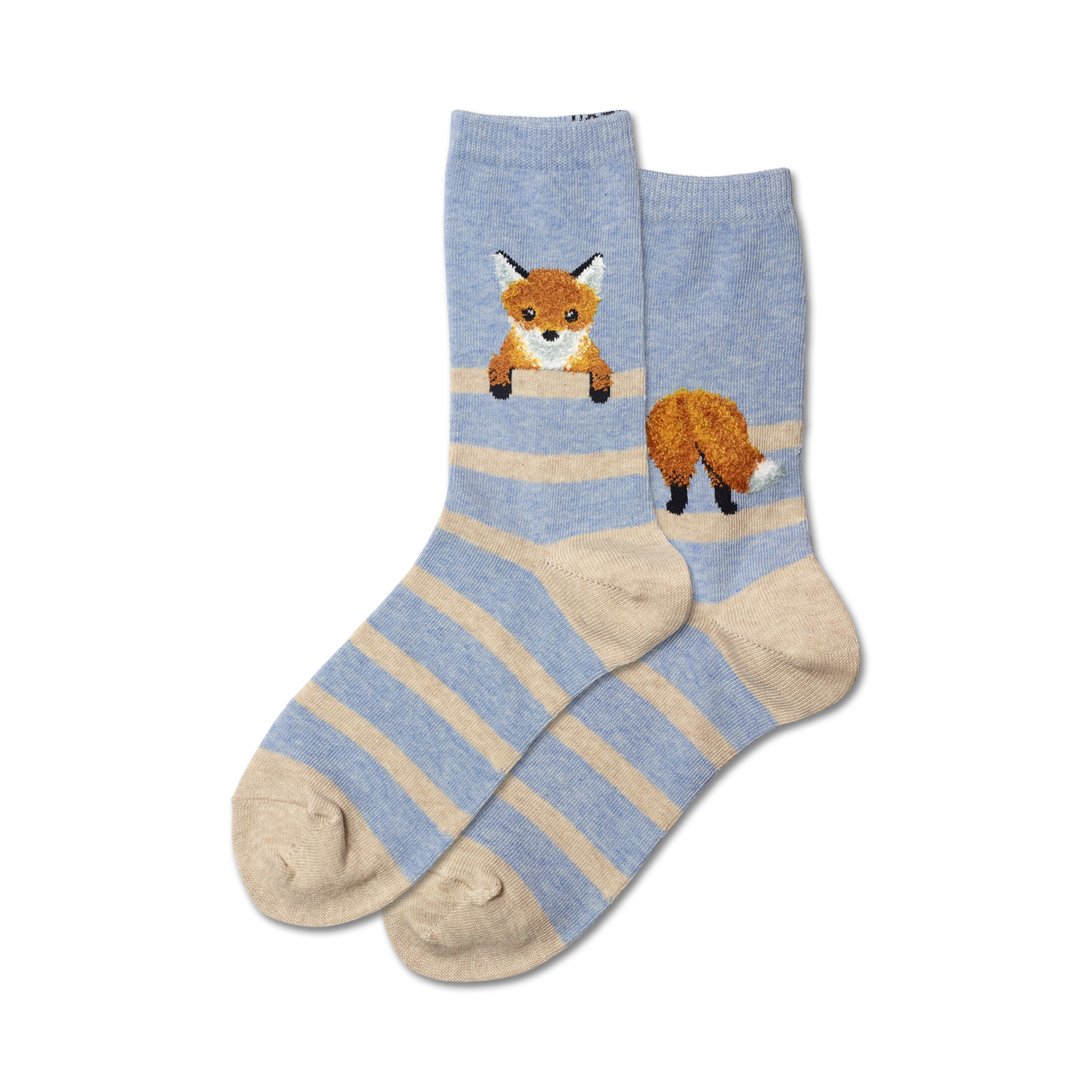 Lifestyle product shot of Fuzzy Fox socks on a model's feet; shows the socks in a more casual setting.