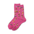 Lifestyle product shot showcasing pink Craft Beer socks on a model's feet.