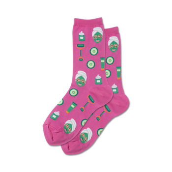 spa facial spa themed womens pink novelty crew socks