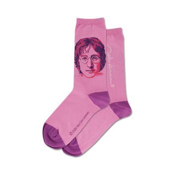  womens john lennon portrait crew socks in pink purple toe heel cuff    