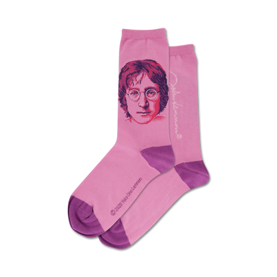  womens john lennon portrait crew socks in pink purple toe heel cuff    