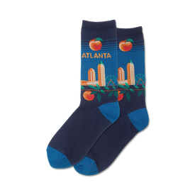 atlanta cityscape and peach novelty pattern blue women's crew socks  