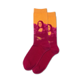 Flat lay product shot of the orange and burgundy Mona Lisa Pop socks.