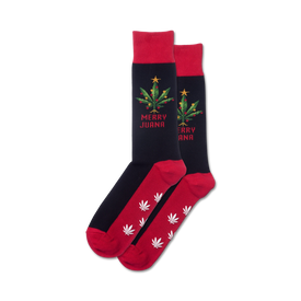 merry juana non-skid slipper christmas themed mens black novelty crew socks