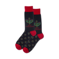 Pair of crew socks; black with red cuffs; menorah, Star of David, and 'Happy Chrismukkah' design.