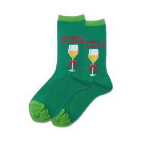 dreaming of a wine xmas christmas themed womens green novelty crew socks