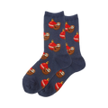 Close-up product shot of a pair of navy blue Holiday Sloth socks, showing the same design as the main image but on a different color sock.
