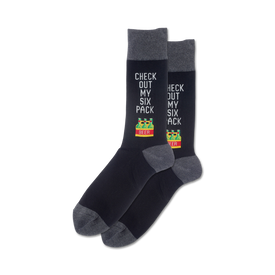 check out my six pack beer themed mens black novelty crew socks