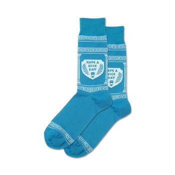 have a nice day inspiration themed mens blue novelty crew socks