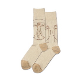 vitruvian man vitruvian man themed mens beige novelty crew socks