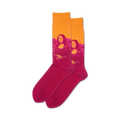 Lifestyle shot of a model wearing the orange and pink Mona Lisa Pop socks.