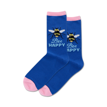 bee happy bee themed womens blue novelty crew socks