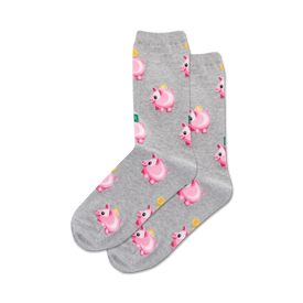 piggy bank pig themed womens grey novelty crew socks